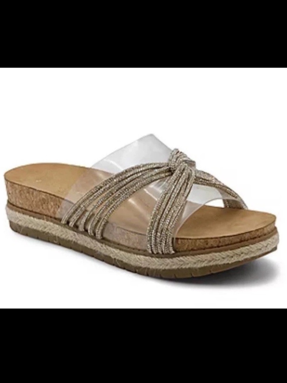 NIB Women’s 8 M Adrienne Vittadini Sport Proove Clear Gold Vinyl Stone Sandals